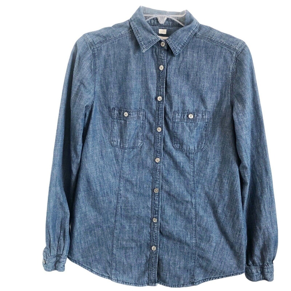 Ann Taylor Loft Women's The Softened Long Sleeve Denim Button Up Shirt Small